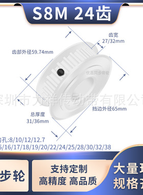 同步带轮S8M24齿AF型齿宽27/32内孔1516171819202425齿形带同步轮