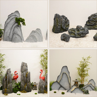 仿真假山石头造景用雪浪石新中式软装汉白玉劈山石树脂材料摆件