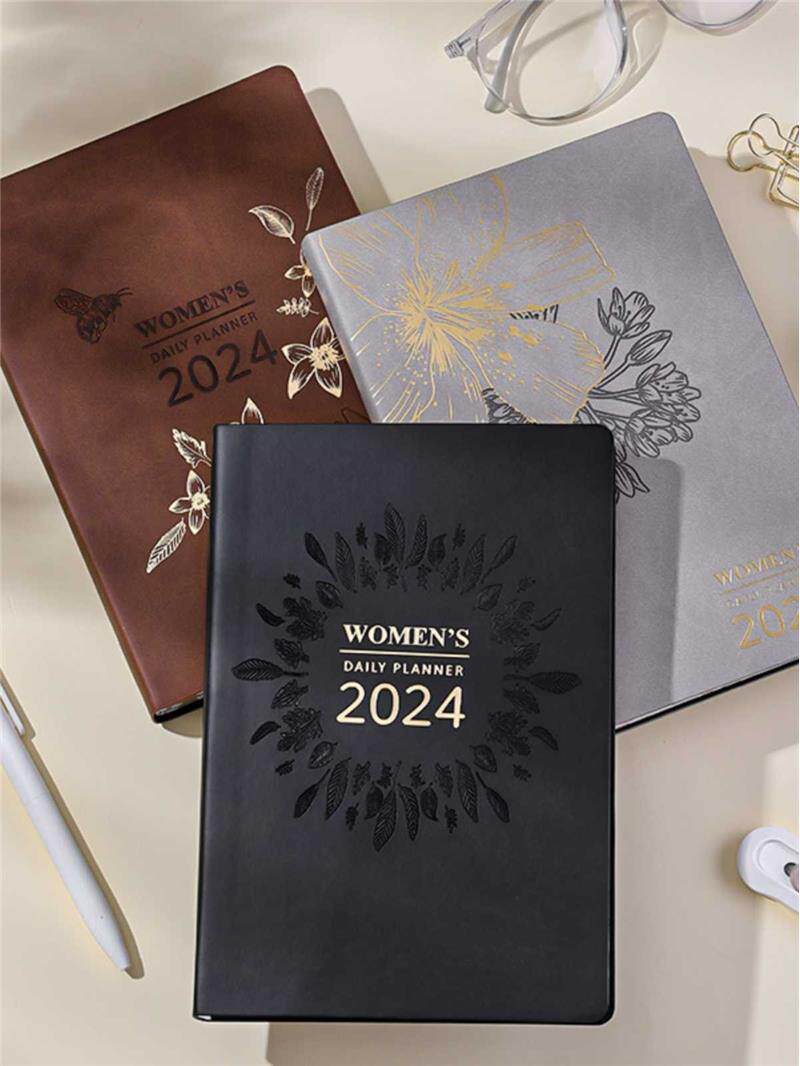 英力佳日程本2024年1月带日期的笔记本子内页彩边日历本月计划表