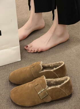 netx ROAD英国联名孕妇加绒勃肯鞋女2024新款秋冬一脚蹬毛毛鞋