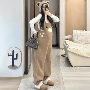 米兰风mdcw孕妇装冬装新款孕期穿搭加绒小熊背带裤高级感秋冬套装