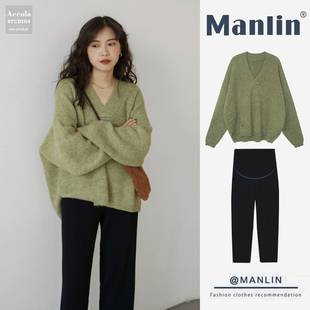 英国DHWA孕妇装2025新款秋冬季时尚宽松毛衣休闲打底裤子两件套女