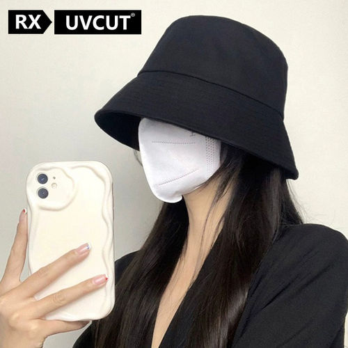 RX UVCUT官网帽子女2025新款黑色渔夫帽防晒遮阳大头围显脸小盆帽