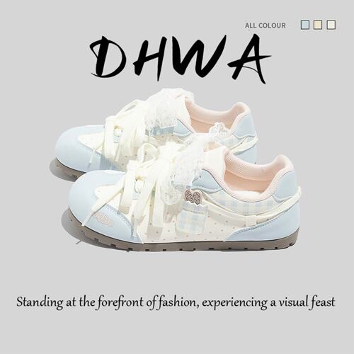英国DHWA小众设计感蕾丝德训鞋女秋季新款可爱小白鞋时尚百搭板鞋