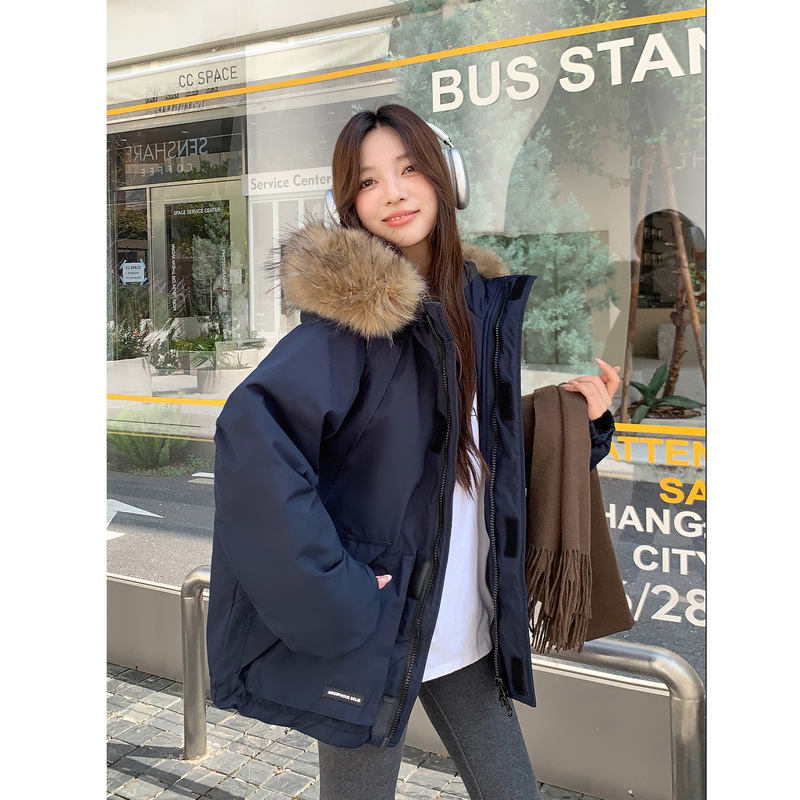 Next Alice工装羽绒服2025冬新款95白鸭绒宽松加厚毛领派克服外套