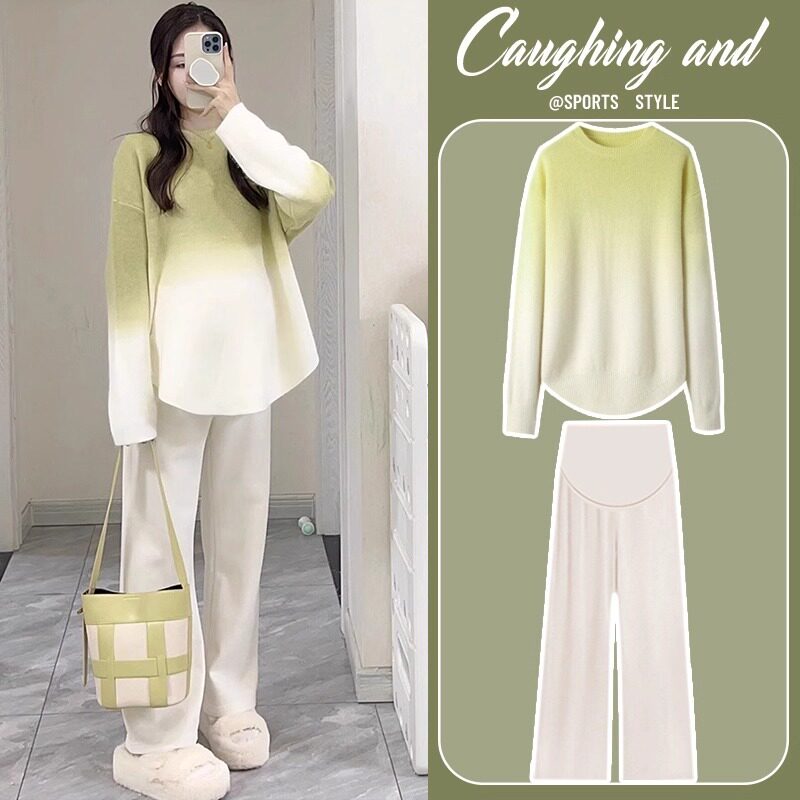 法国Uamtor孕妇套装秋冬2025新款渐变毛衣加厚中长款小个子两件套