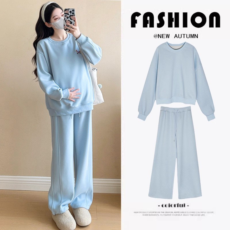 英国DHWA孕妇套装秋冬加绒保暖休闲宽松卫衣小个子慵懒风两件套春