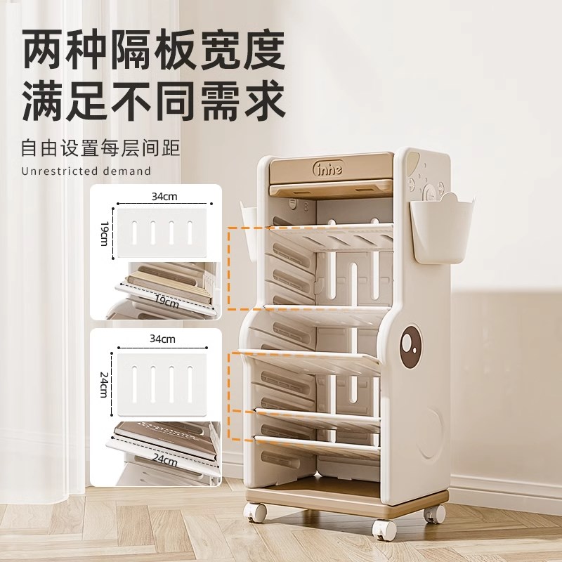 儿童书架侧边可移动收纳架家用落地收纳整理置物T架书房桌面绘本
