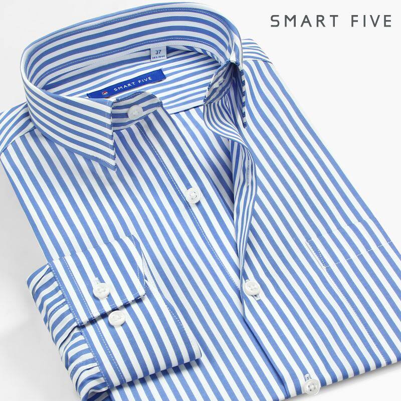 鲁泰面料条纹衬衫男长袖简约通勤修身帅气春秋款商务正装免烫衬衣