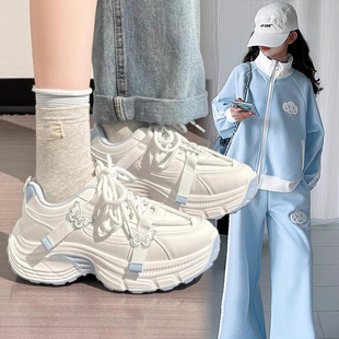 韩版奶fufu白蓝蝴蝶绑带老爹鞋子女厚底运动女鞋校园2026新款休闲