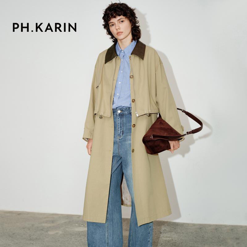 【多元出型】PH KARIN甄选棉混纺长款落肩巴恩风风衣女25秋季外套