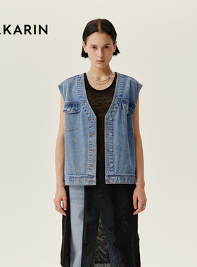 【春日多巴胺】PHKARIN复古潮流牛仔马甲女2025春装新款无袖外套