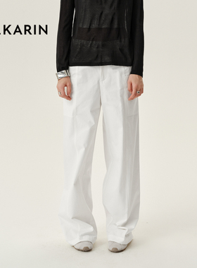 【春日多巴胺】PHKARIN白色显瘦休闲长裤女春新款简约时尚直筒裤
