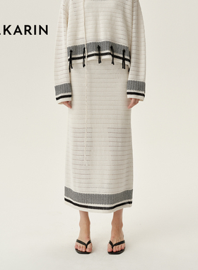 【春日多巴胺】PHKARIN高腰显瘦气质拼接长款针织半身裙女春新款