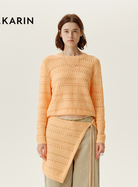 【春日多巴胺】PHKARIN设计感橘色针织衫女春装新款长袖镂空毛衣