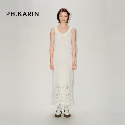 phkarin时髦高级感镂空针织吊带连衣裙女2024夏新款海边渡假裙子