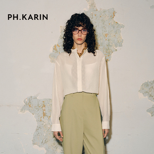 PH KARIN 时髦设计感垂感别致小立领吊带衬衫女春装新款长袖衬衣