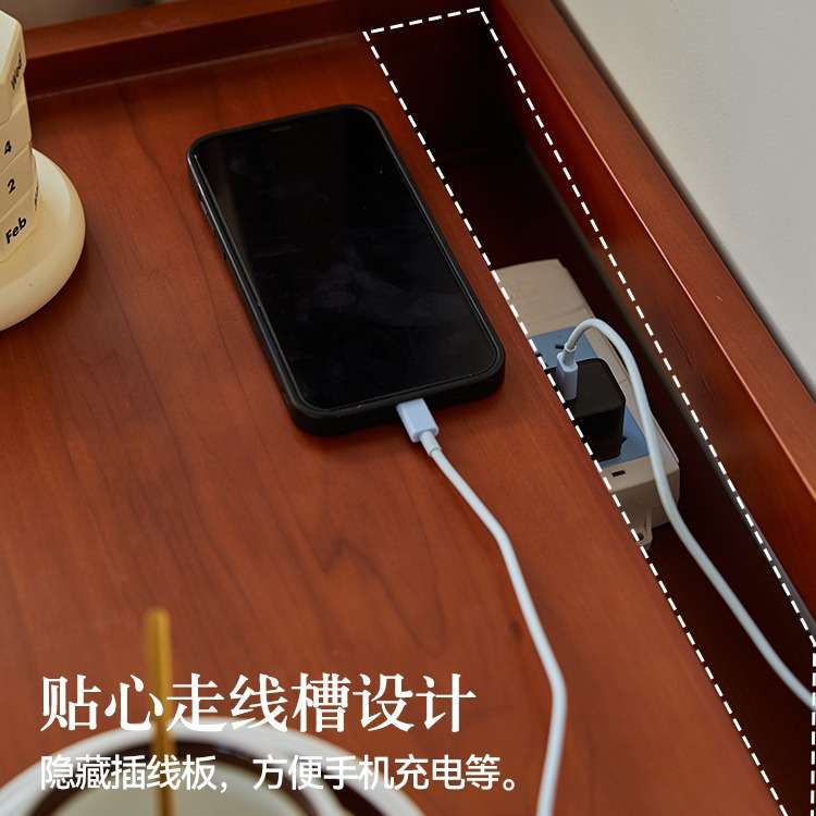 北欧黄杨木床头柜卧室小边柜中古风实木雕花带抽屉床边储物柜