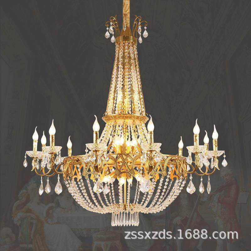 欧式全铜水晶吊灯客厅别墅灯简欧轻奢复式楼酒店售楼部大堂大吊灯