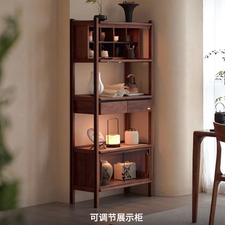 黑胡桃色实木博古架茶具茶室展示柜古董架书架客厅多宝办公室架子
