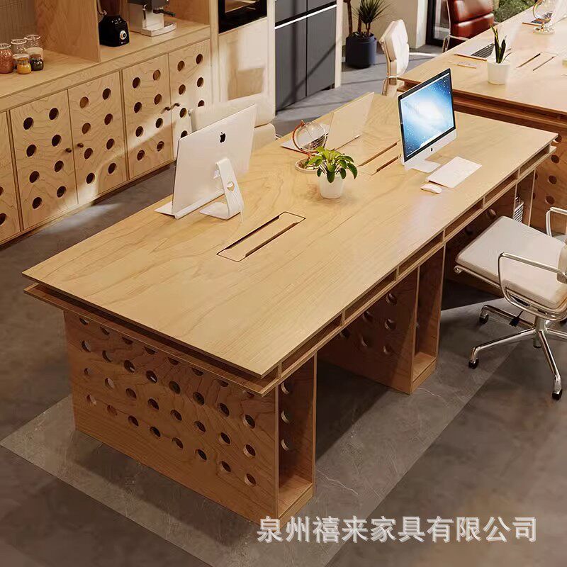 原木桦木海洋板办公电脑桌网红设计师老板书桌工作室会议桌工位桌