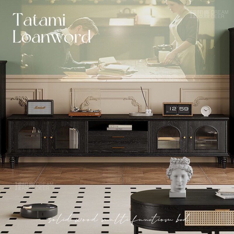 客厅家用美式复古轻奢法式中古收纳储物柜新品实木电视柜茶几组合