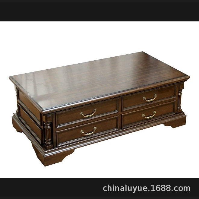 美式复古实木茶几客厅现代大小户型家用欧式抽屉储物茶桌