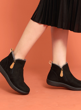 足小乐加绒保暖女靴日系妈妈鞋舒适中老年棉鞋加厚雪地靴冬款1135