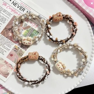 日系可爱奶咖色kt猫彩发圈ins少女心百搭情侣闺蜜卡通头饰头绳