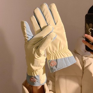 滑雪手套冬天女保暖防风可爱学生春秋款 骑行电动车可触屏加绒加厚