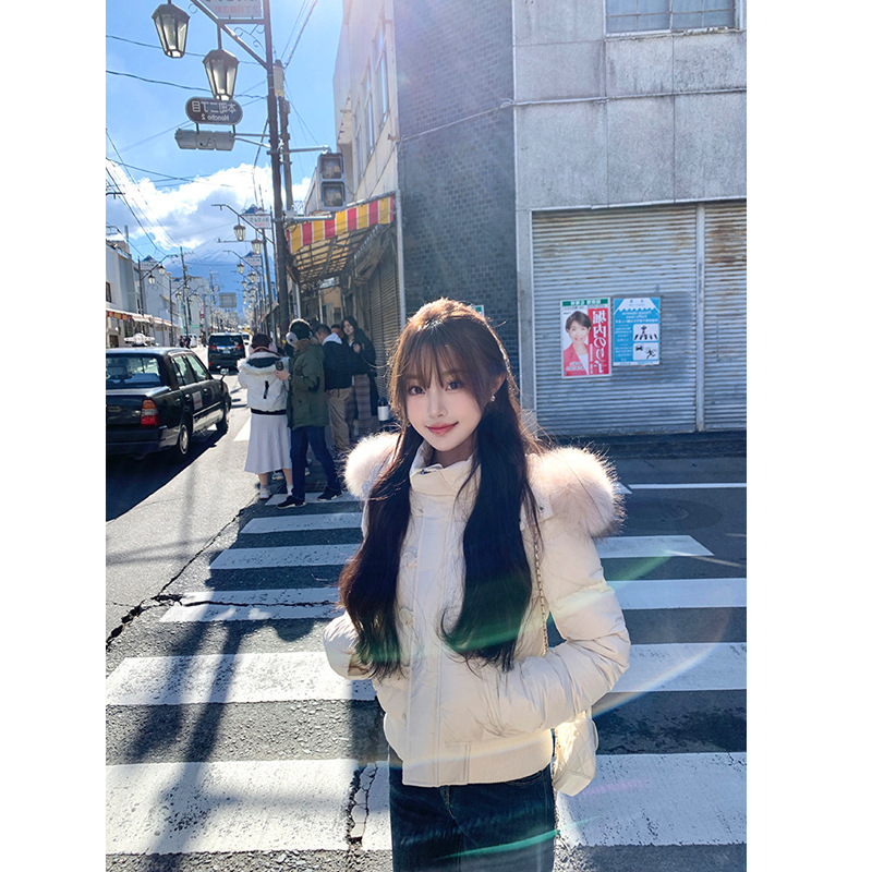 毛领连帽羽绒棉服短外套女冬季2025新款时尚加厚小个子高级感上衣