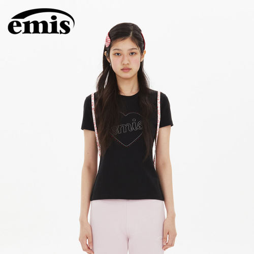 emis爱心水钻t恤黑色正肩上衣