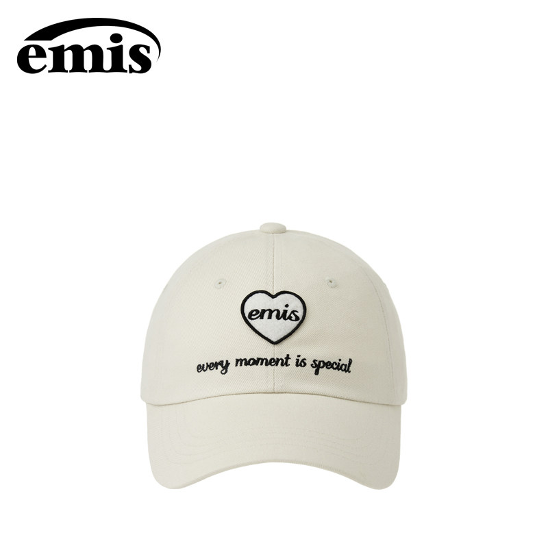 emis帽子女爱心徽章棒球帽朴宝英同款奶白色大头围韩系软顶鸭舌帽
