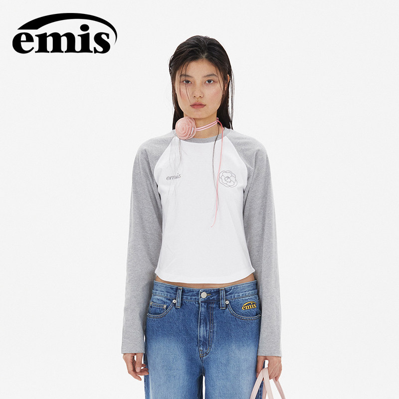 emis纯棉长袖插肩袖T恤女图片