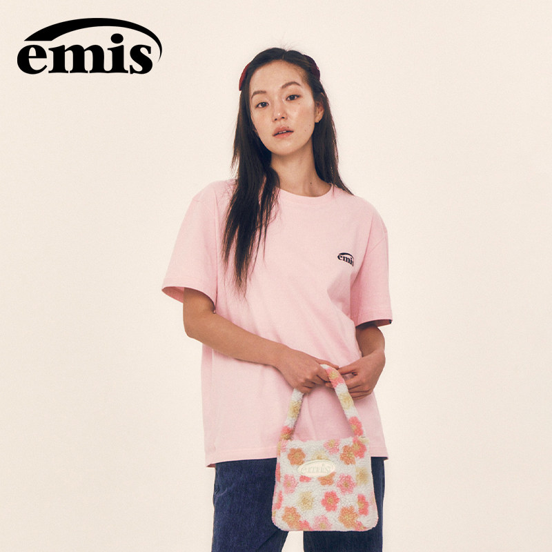 emis短袖女三件套t恤男白色浅粉色黑色上衣韩系宽松纯棉打底内搭