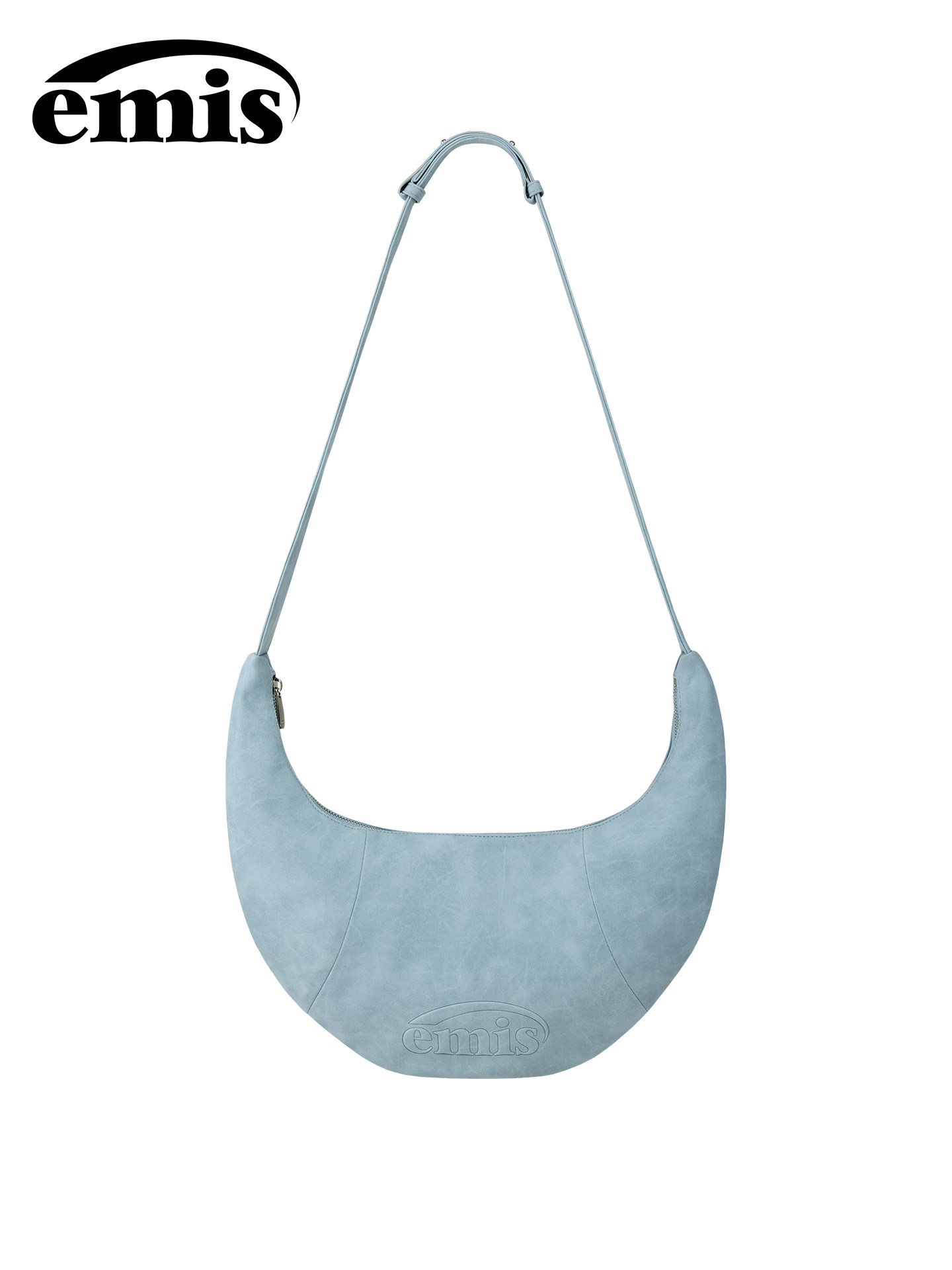 Emis Women's Embossed Logo Half-Moon Bag - Light Blue Handbag, Shoulder Bag, Niche Luxury Underarm Bag