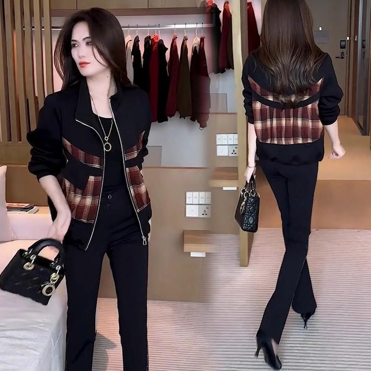 时尚洋气拼色减龄妈妈外套2025秋季新款宽松休闲百搭小众女装上衣