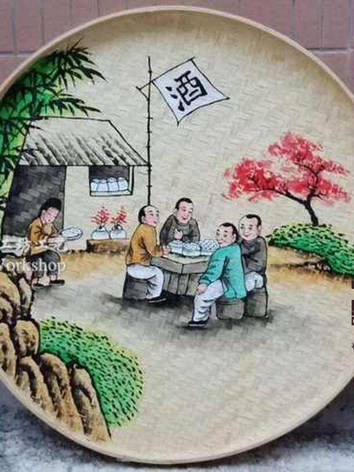 手绘竹编簸箕酒文化酒吧装饰画餐饮酒店墙面挂画酒庄纯酿酒楼素材图片