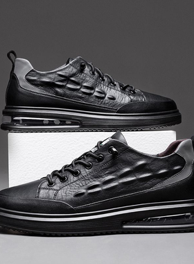 极速202c0年春季新款男士休闲板鞋软底韩版潮流精品鳄鱼纹真皮男