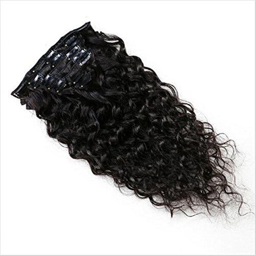 新品10inch Water Wave Clip in Human Hair ExtensionsW for Bla