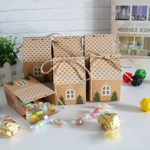 新品50pcs/lot Kralft house Candy Box Navidad Gift Box Packag