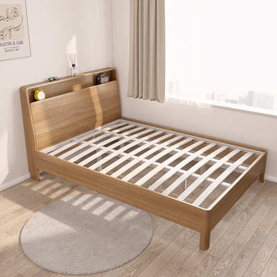 一米实木腿单人床现代简约田园风架子床1.2米储物床1.35米箱体床