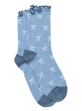 女士有机棉蝴蝶结木耳边无骨对目中筒女袜THO888