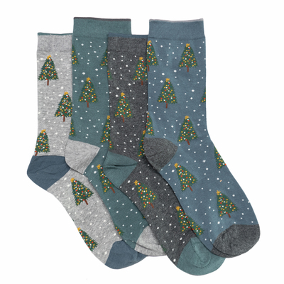 舒适有机棉圣诞树下雪天平安夜CHRISTMA对口中筒女袜THO769