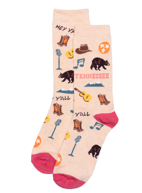 舒适棉质田纳西Tennesee棕熊西部牛仔乡村音乐蓝调灵魂乐女袜RH