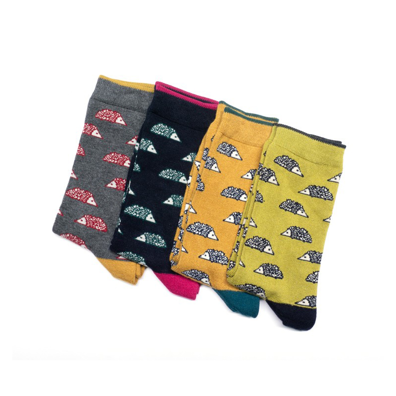 竹纤维抗菌防臭透气刺猬Hedgehogs无骨对目无缝中筒女袜THO072