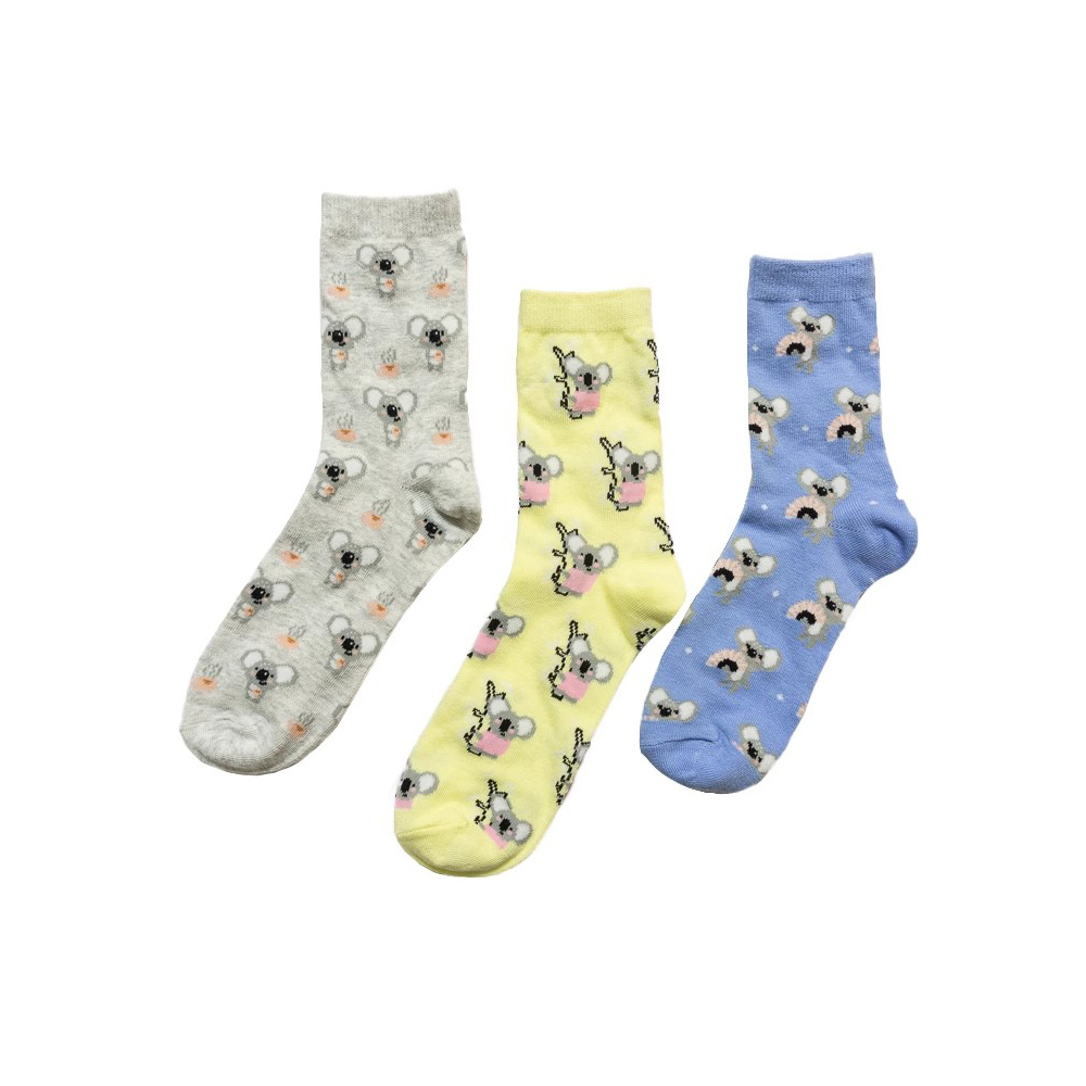 舒适棉质考拉树袋熊KOALA图案中筒女袜3色