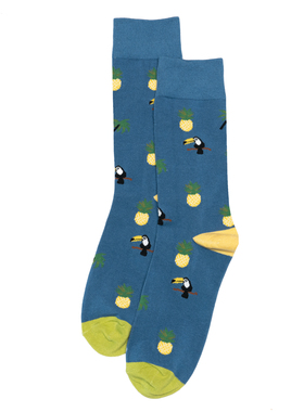 竹袜竹纤维春秋抗菌防臭排湿吸汗菠萝与巨嘴鸟Toucan中筒男袜HT