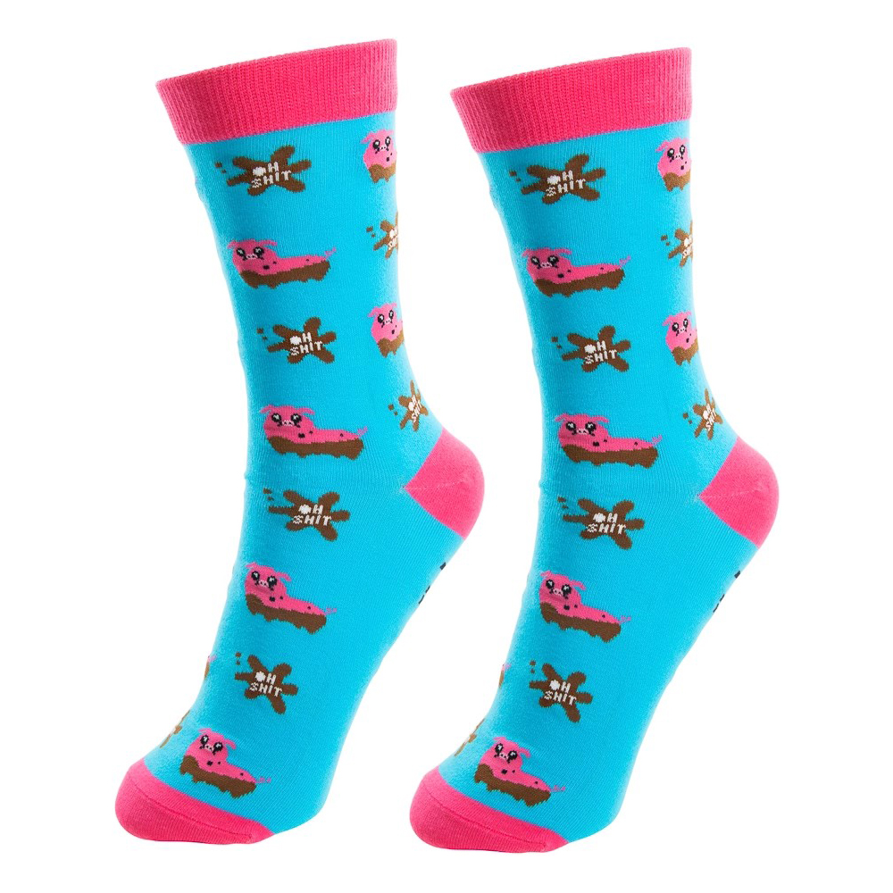 舒适棉质Shit happens人生难免遇上烂事小猪粑粑男女情侣中筒袜FU