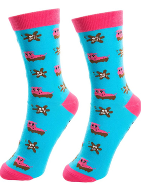 舒适棉质Shit happens人生难免遇上烂事小猪粑粑男女情侣中筒袜FU